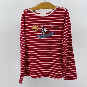 Hanna Andersson Red Striped Appliquéd Long Sleeve Shirt